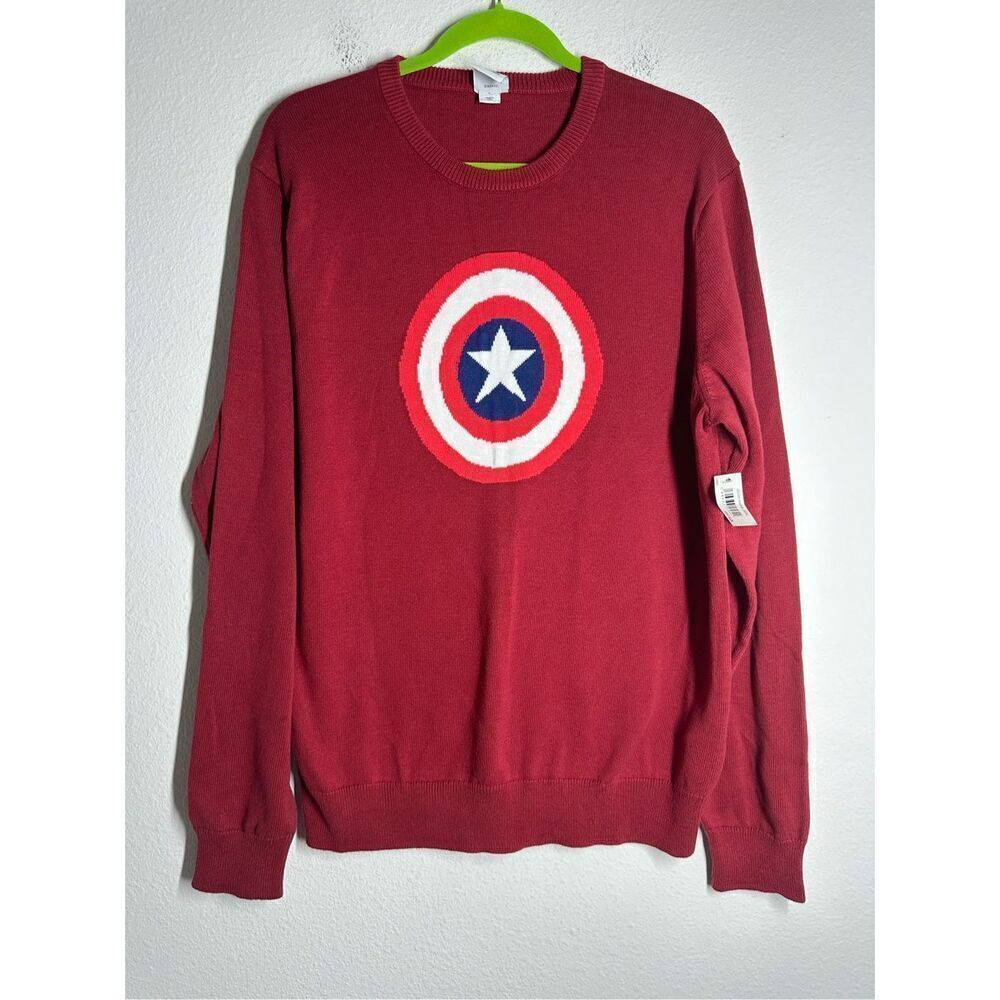 NWT Marvel Amazon Essentials Men's Sweater Size L Captain America Icon Red